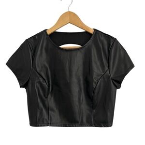 Kirious Black Faux Leather Crop Top